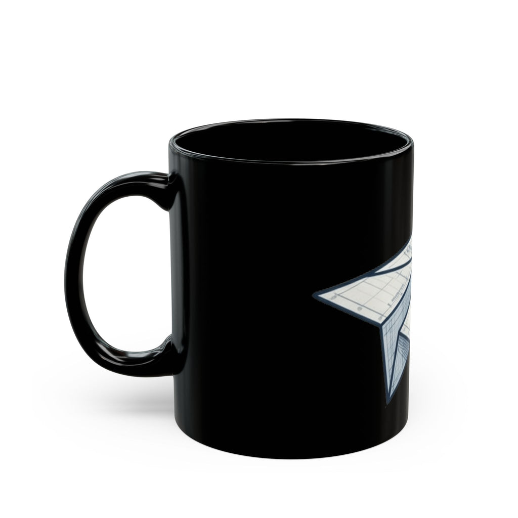 "Paper Plane Porterhouse" Black Ceramic Mug — Graphic