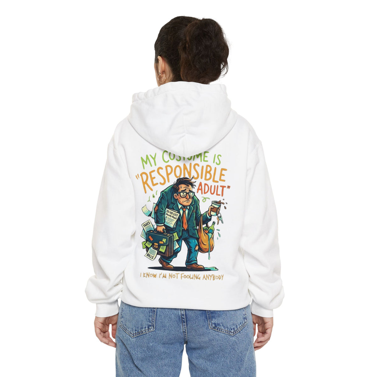 Color: White | Responsible Adult Costume Garment-Dyed Hoodie