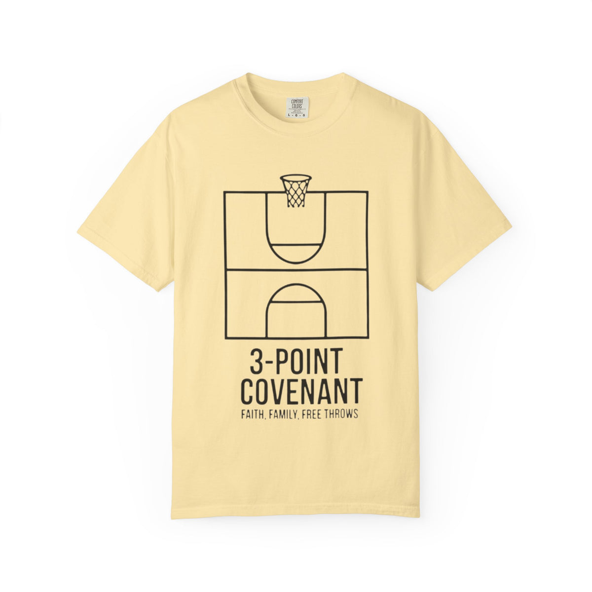 Color: Banana | 3‑Point Covenant: Faith, Family, Free Throws Unisex Garment-Dyed T-shirt