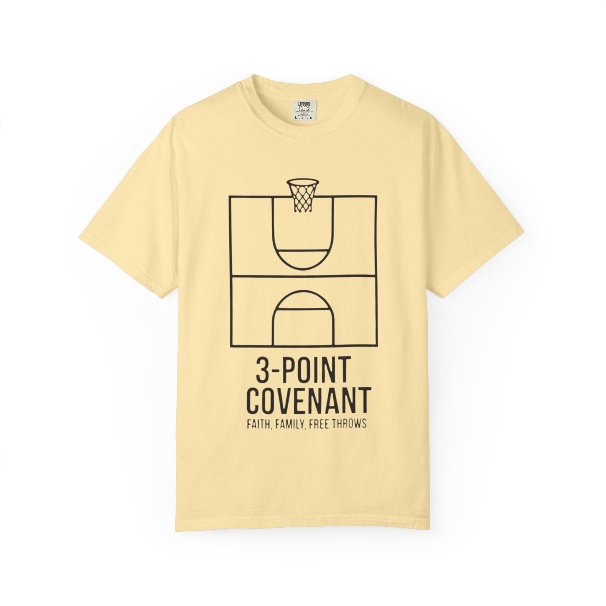 “3‑Point Covenant: Faith, Family, Free Throws" Unisex Garment-Dyed T-shirt
