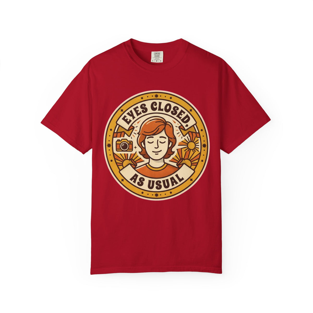 Color: Red | Eyes Closed As Usual Unisex Garment-Dyed Tee