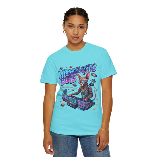 Color: Lagoon Blue | Intergalatic Beats Unisex Garment-Dyed Tee
