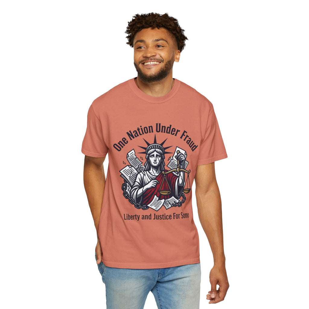 "One Nation Under Fraud" Unisex Garment-Dyed T-shirt