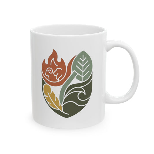 "Four Elements- Fire, Earth, Air, Water" White Ceramic Mug — Graphic
