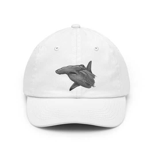 Color: White | Pencil Sketch Art Hammerhead Shark Dad Hat — Graphic