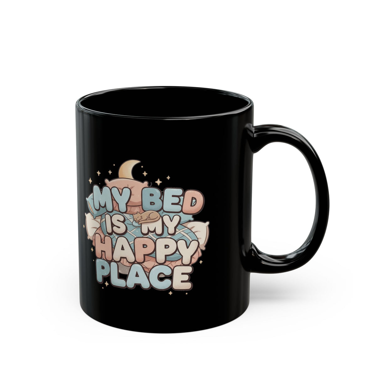 "My Bed is My Happy Place" Black Ceramic Mug