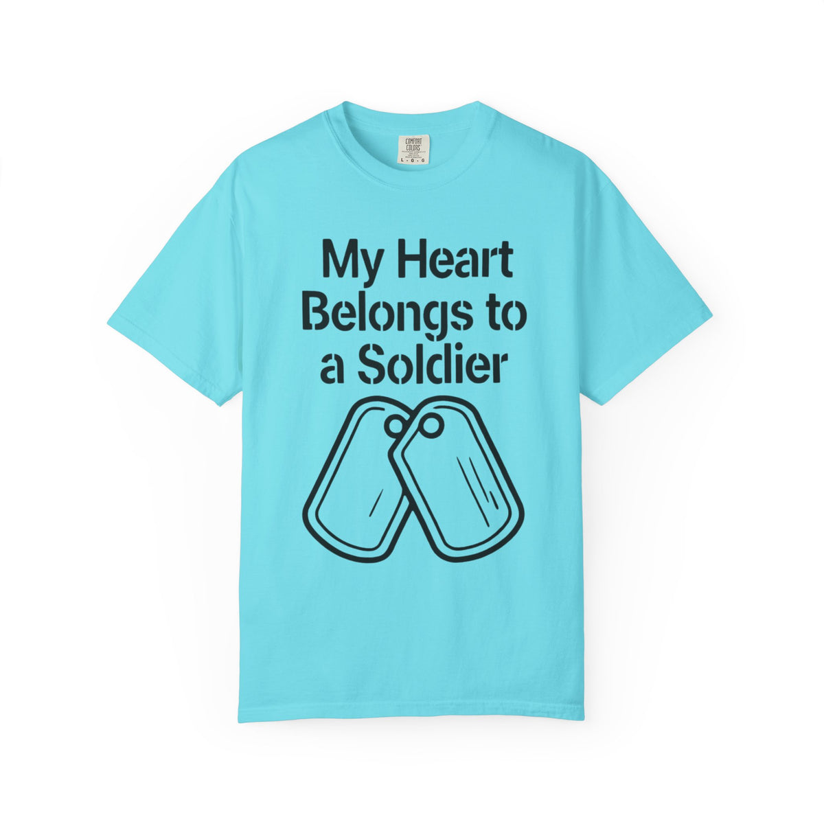 Color: Lagoon Blue | My Heart Belongs to a Soldier Unisex Garment-Dyed T-shirt