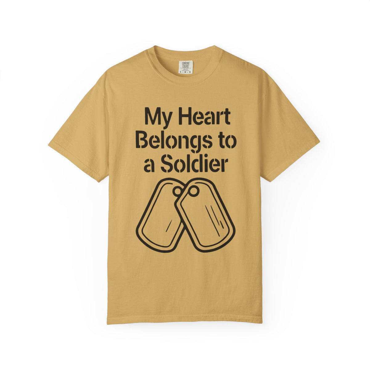 Color: Mustard | My Heart Belongs to a Soldier Unisex Garment-Dyed T-shirt