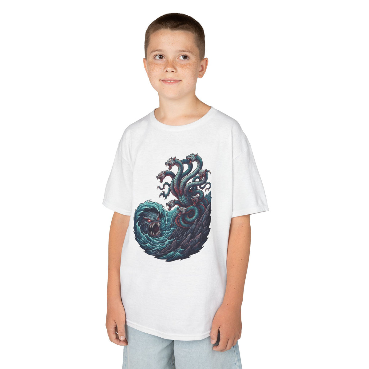 Color: White | Charybdis and Scylla (Greek Mythology) Kids Tee