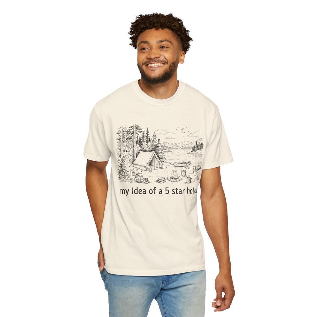 "Five Star Hotel Black Line Art" Unisex Garment-Dyed Tee