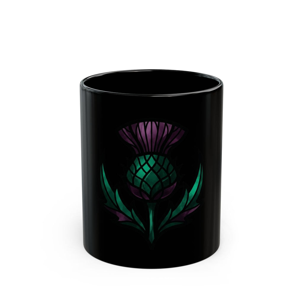 "Stained Glass Floral" Black Ceramic Mug — Graphic