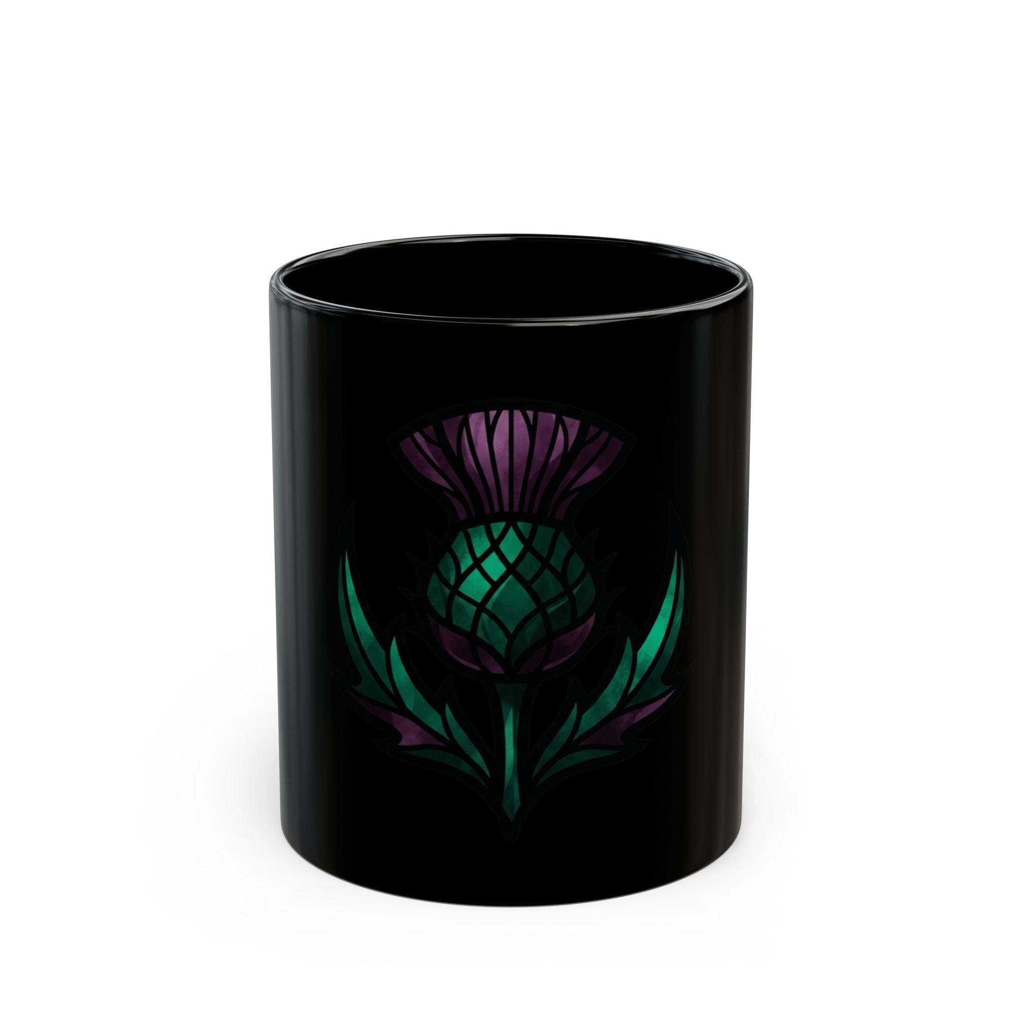 "Stained Glass Floral" Black Ceramic Mug — Graphic