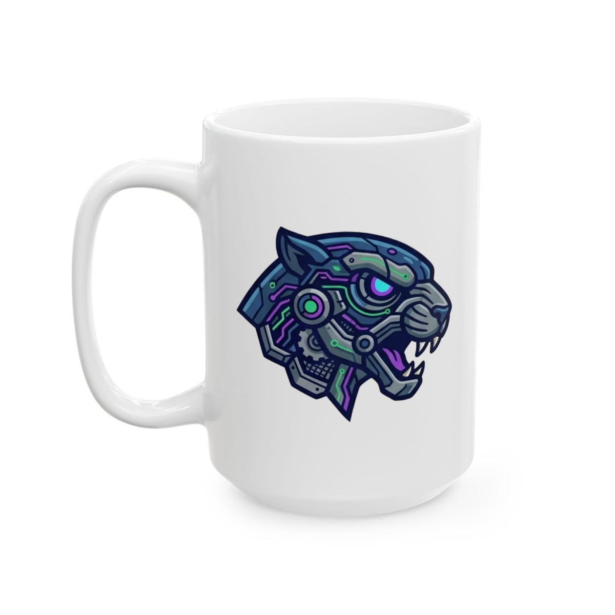 "Cyber Panther" White Ceramic Mug — Graphic