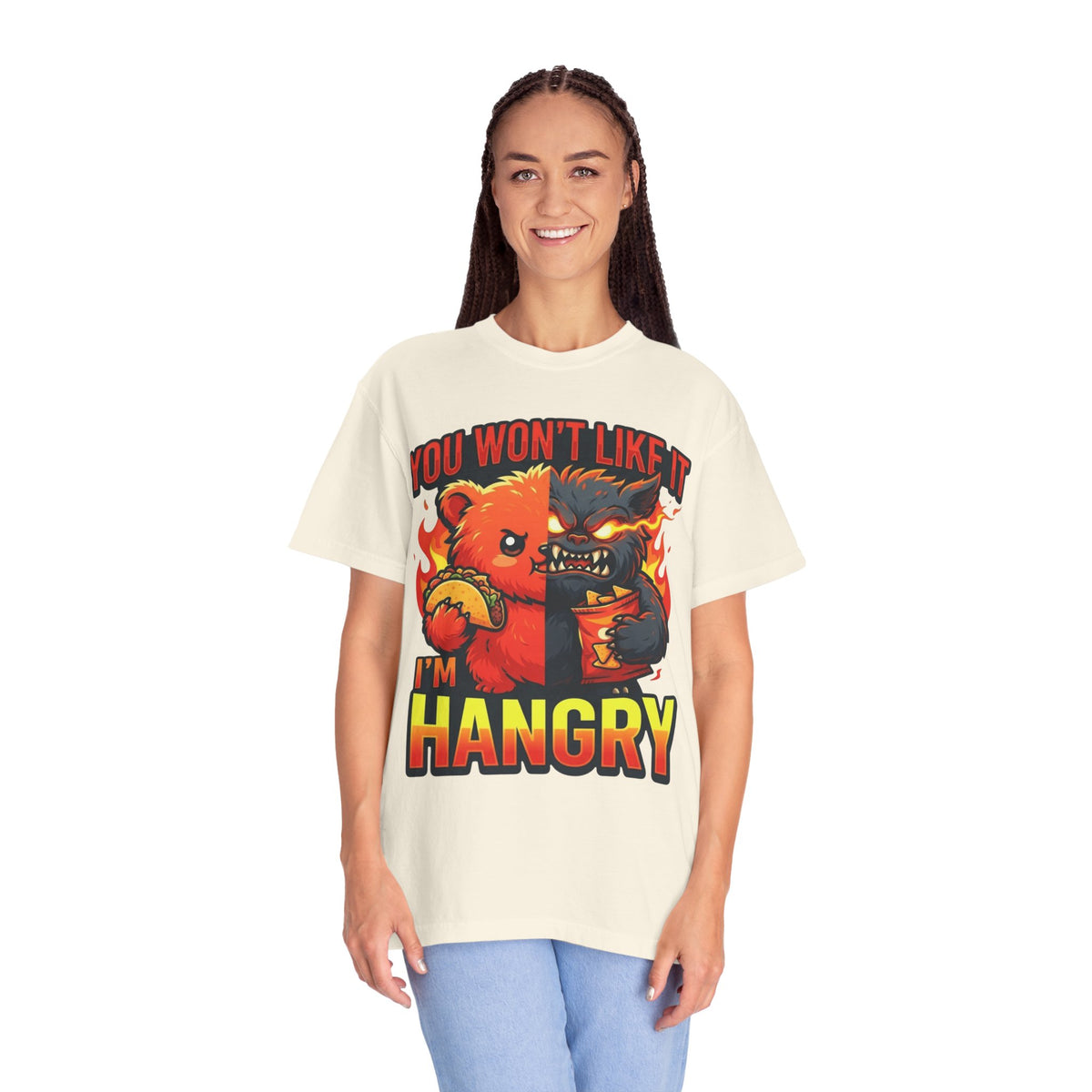 Color: Ivory | You Won't Like It I'm Hangry Unisex Garment-Dyed Tee