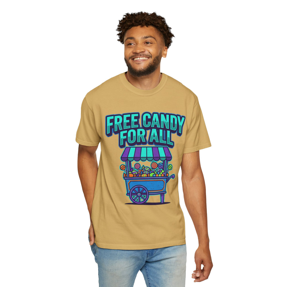 Color: Mustard | Free Candy For All Unisex Garment-Dyed Tee