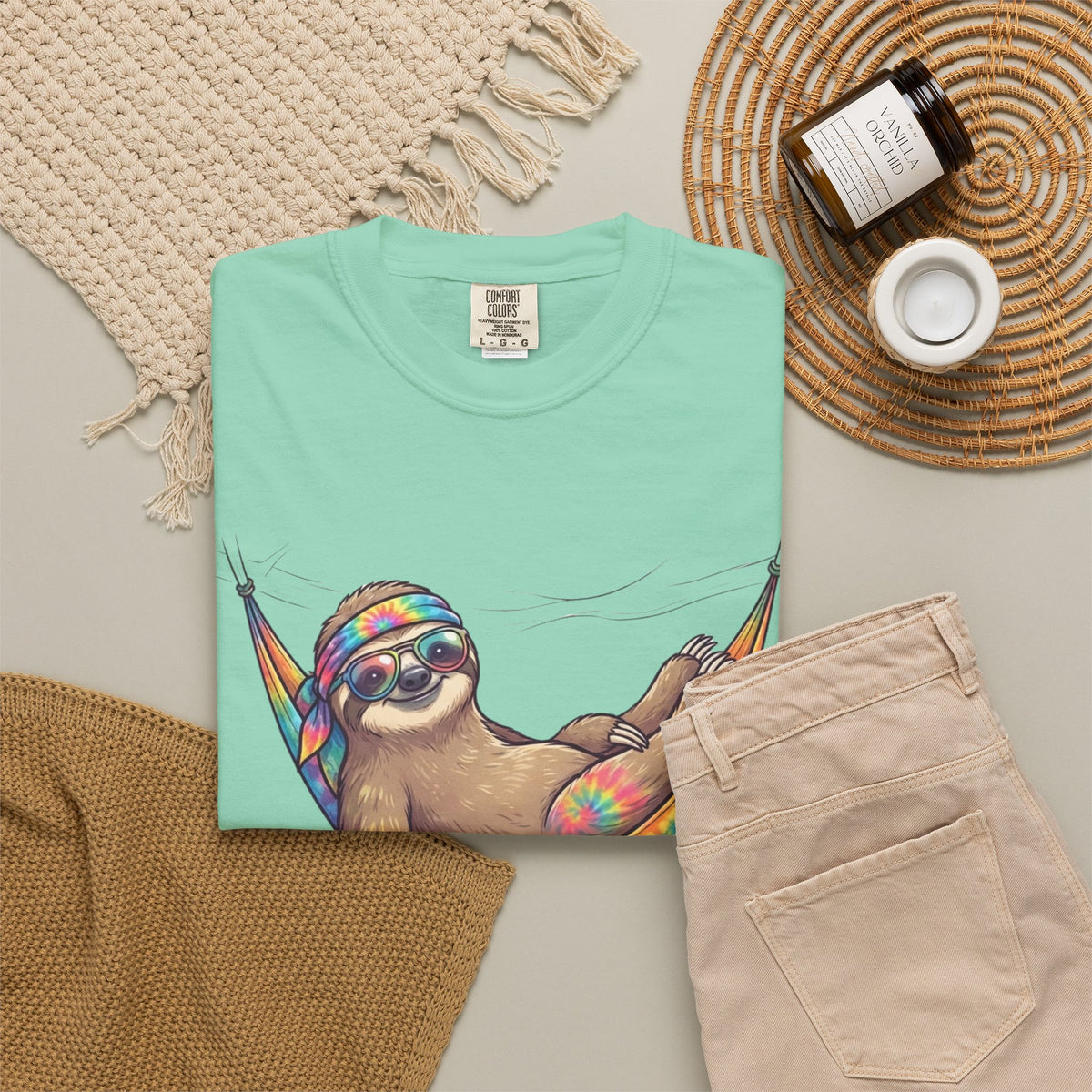 "Hippy Sloth" Unisex Garment-Dyed Tee
