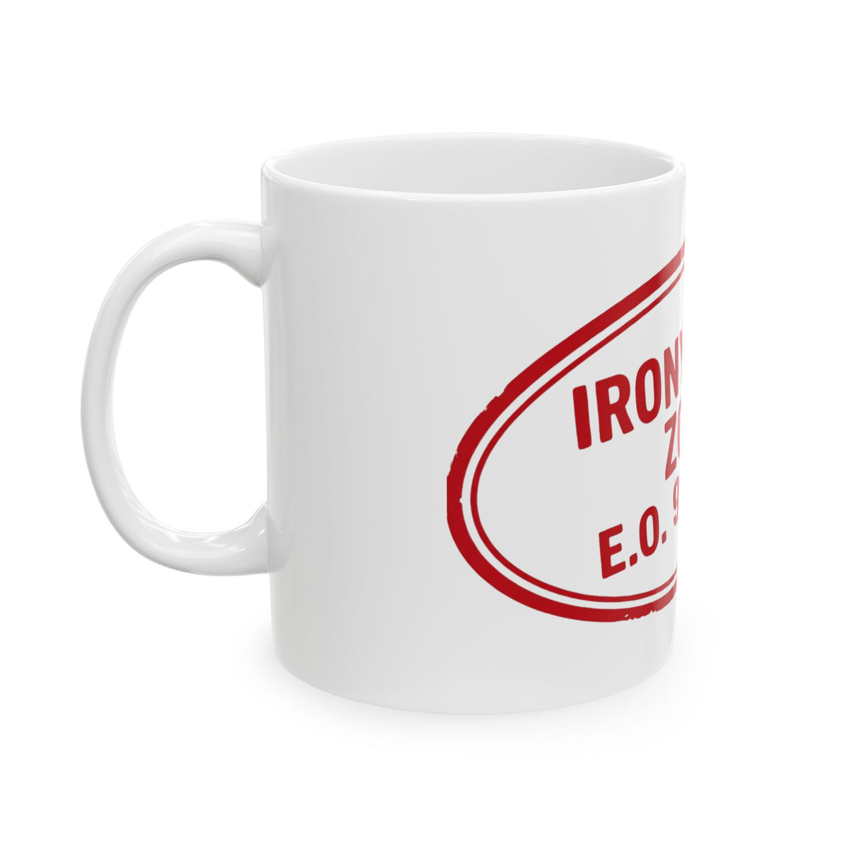 "Irony Free" White Ceramic Mug — Graphic