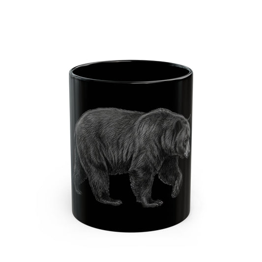 "Pencil Sketch Art Black Bear" Black Ceramic Mug