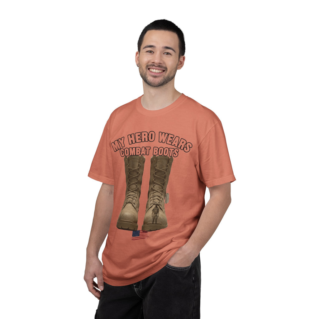 "My Hero Wears Combat Boots" Unisex Garment-Dyed T-shirt