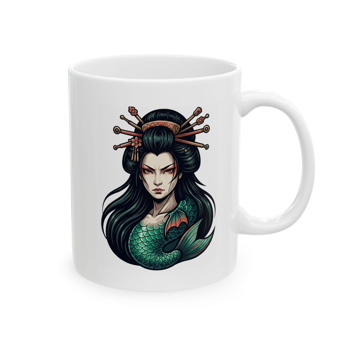 "Ningyo (Japanese Folklore)" White Ceramic Mug — Graphic