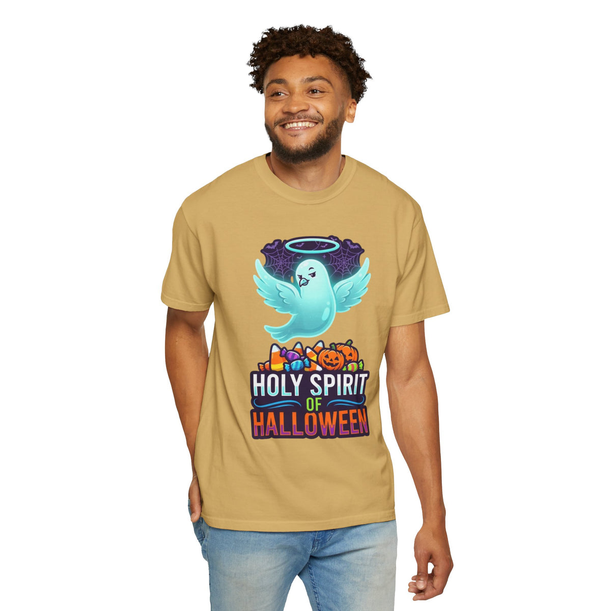 Color: Mustard | Holy Spirit of Halloween Unisex Garment-Dyed Tee