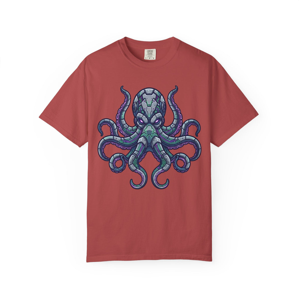 Color: Crimson | Cyber Octopus Unisex Garment-Dyed Tee