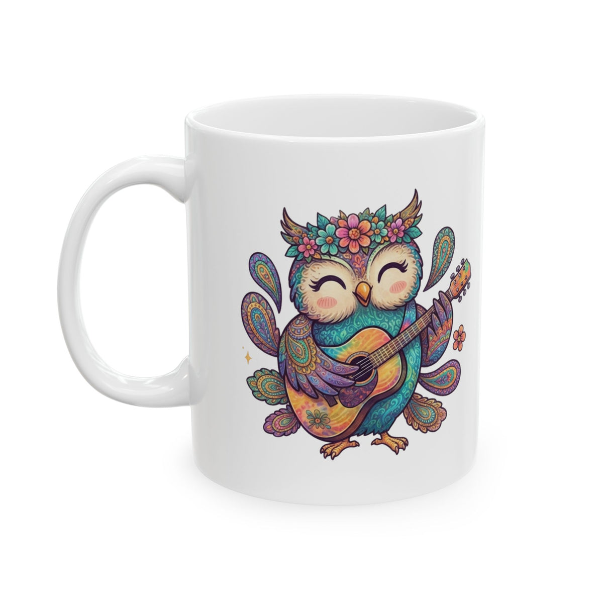 "Hippy Owl" White Ceramic Mug