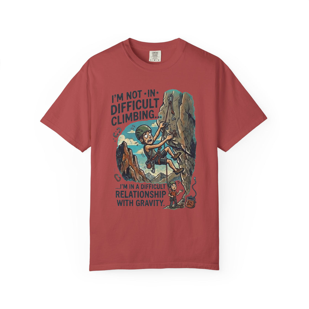 Color: Crimson | Difficult Climbing Unisex Garment-Dyed Tee