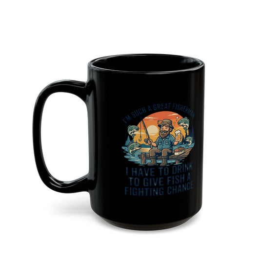 "Drink to Give Fish a Fighting Chance" Black Ceramic Mug