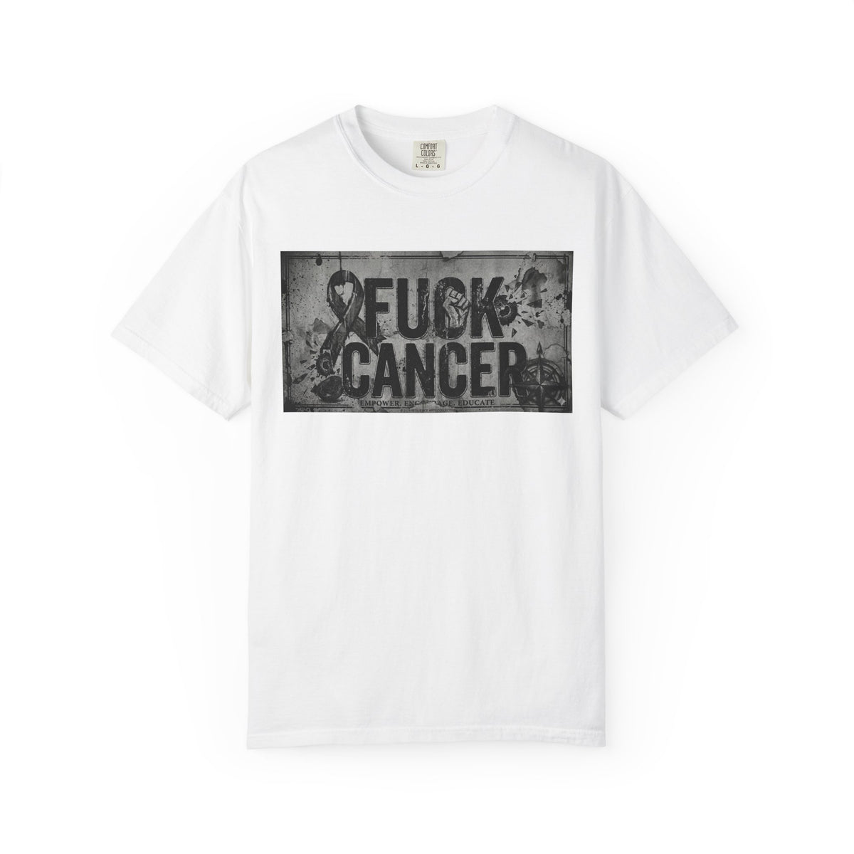 Color: White | Cancer Can Fuck Right Off | Garment-Dyed Tee — AttitudeShirts