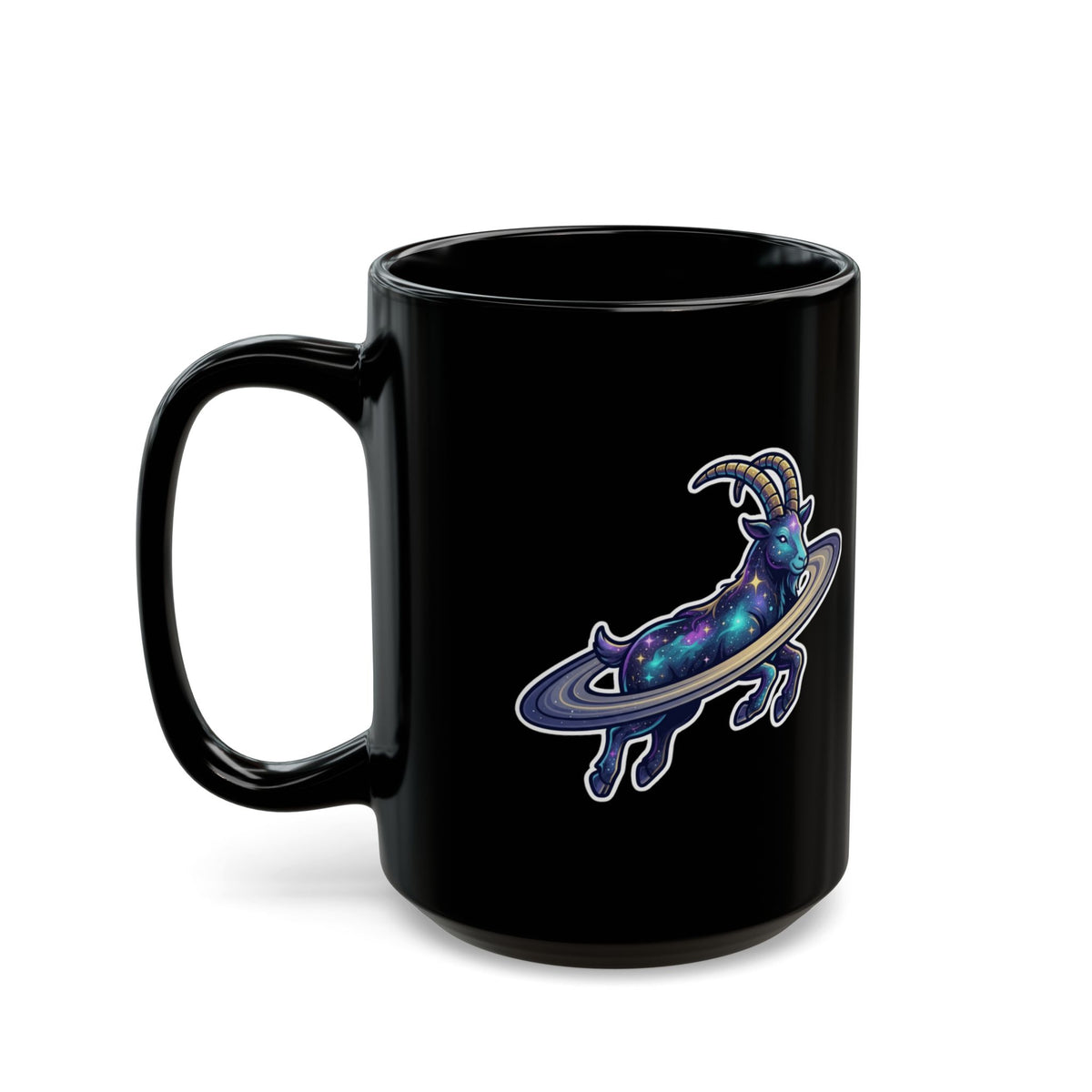 "Space Explorer Capricorn" Black Ceramic Mug — Graphic