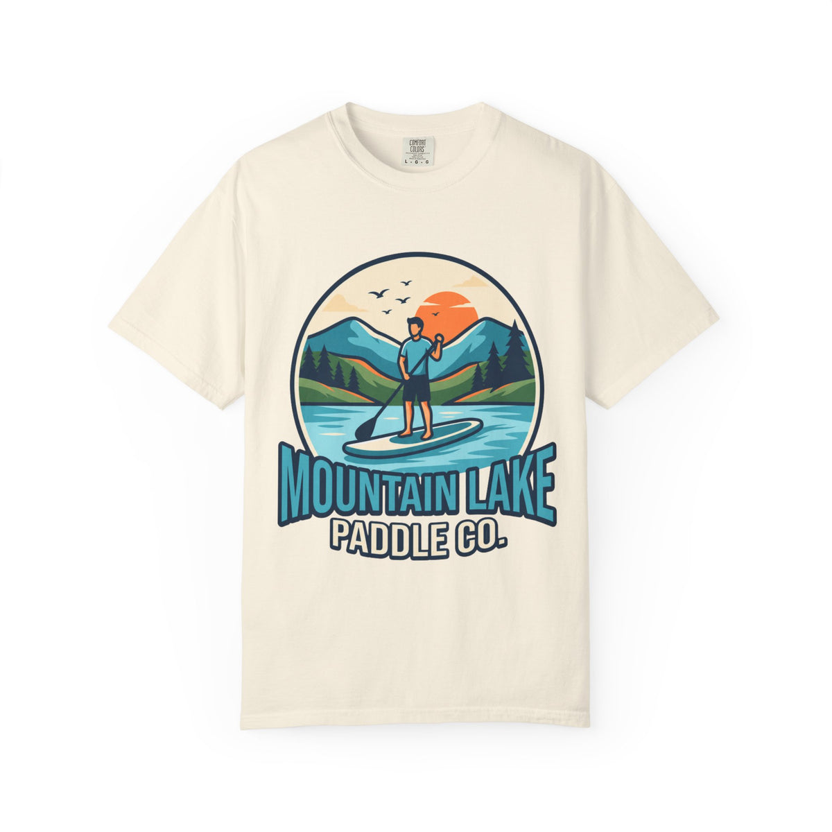 Color: Ivory | Mountain Lake Paddle Board Unisex Garment-Dyed Tee