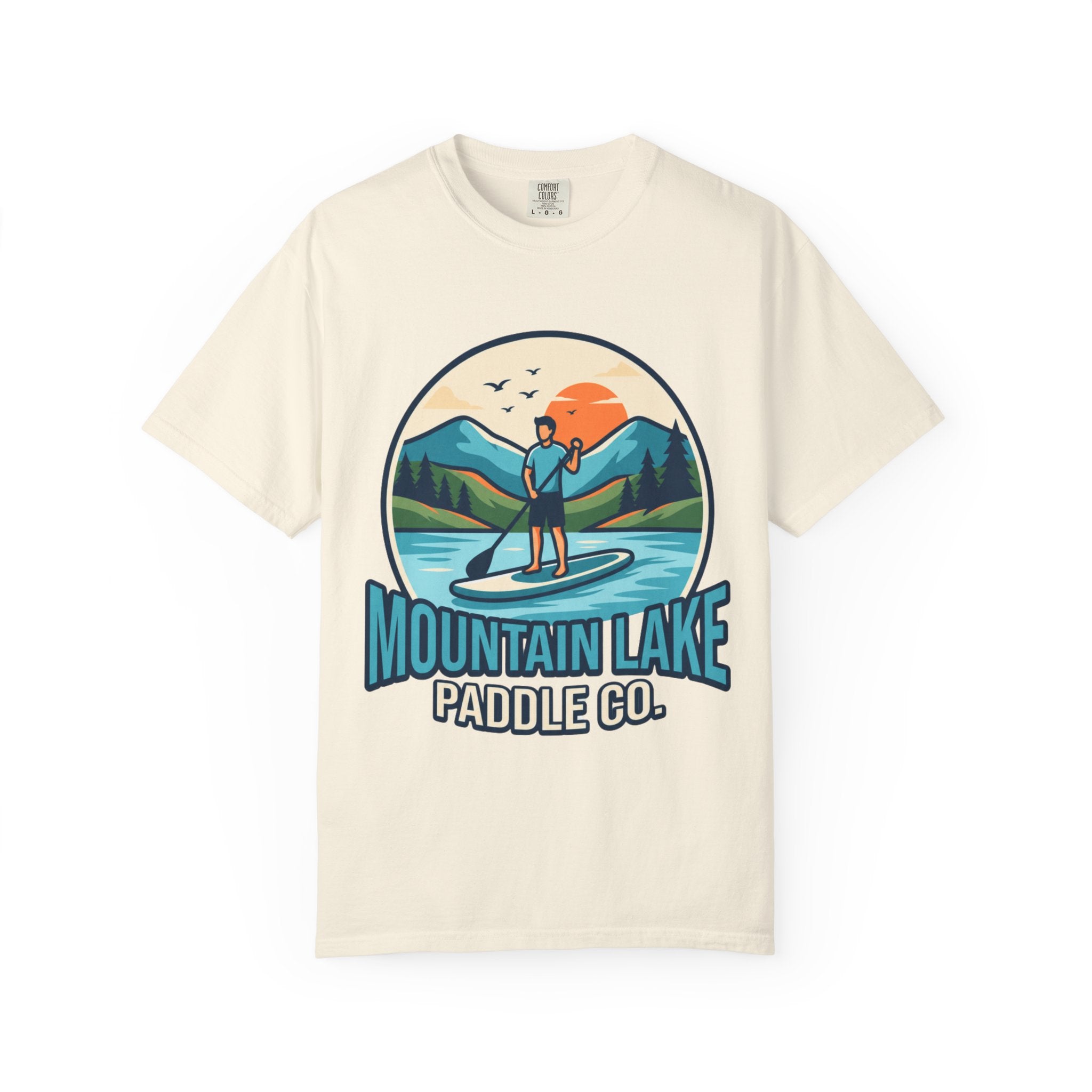 "Mountain Lake Paddle Board" Unisex Garment-Dyed Tee