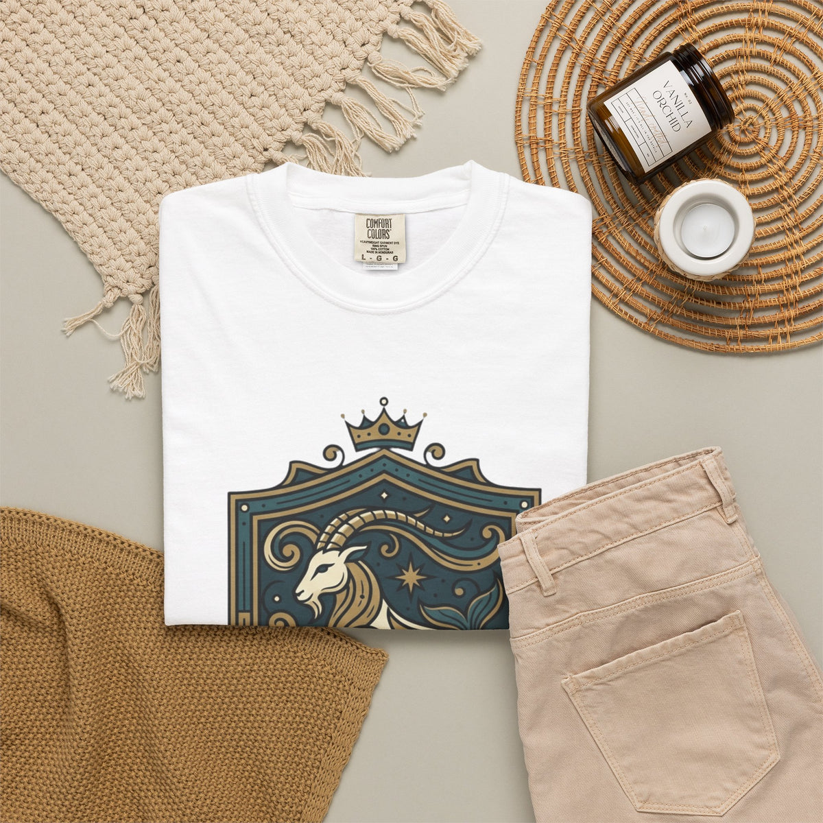 "Capricorn- The Sea-Goat Crest" Unisex Garment-Dyed Tee