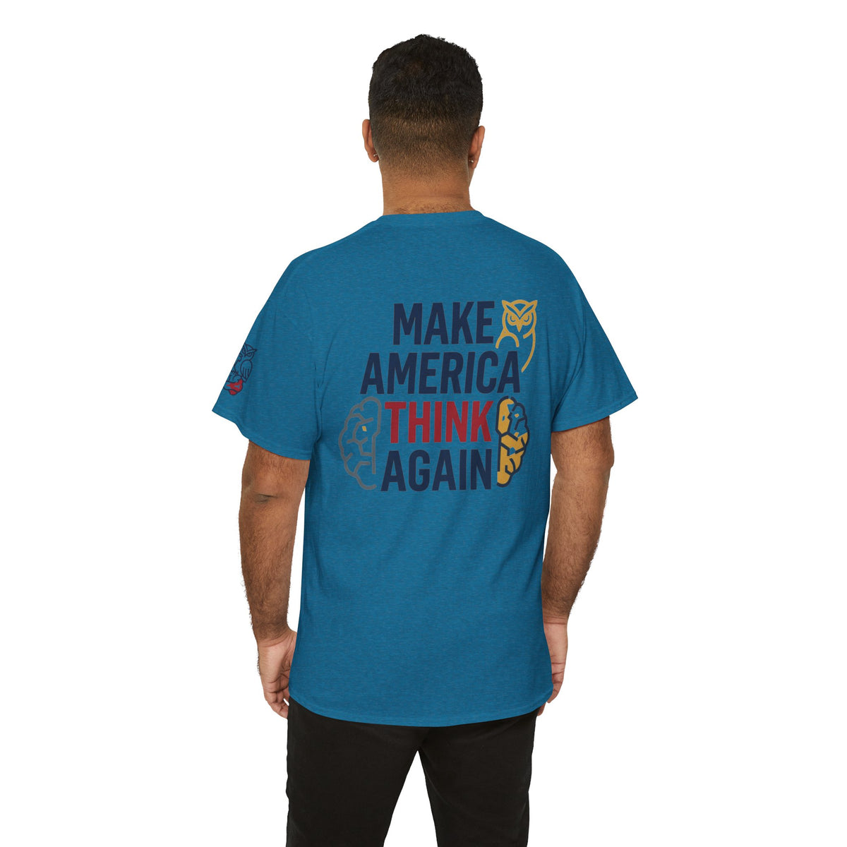 Color: Antique Sapphire | Make America Think Again Premium Graphic Tee
