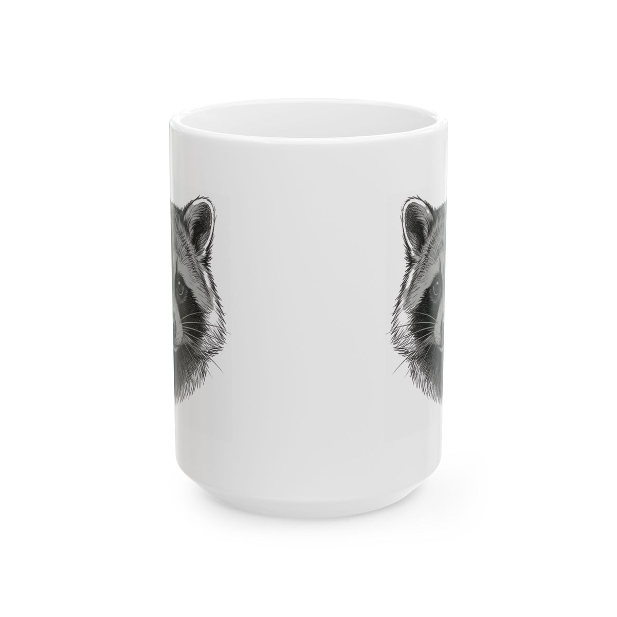 "Pencil Sketch Art Raccoon" White Ceramic Mug — Graphic
