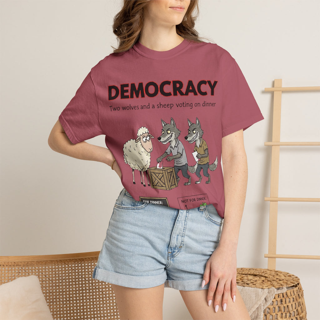 "Democracy (Two Wolves and a Sheep" Unisex Garment-Dyed T-shirt