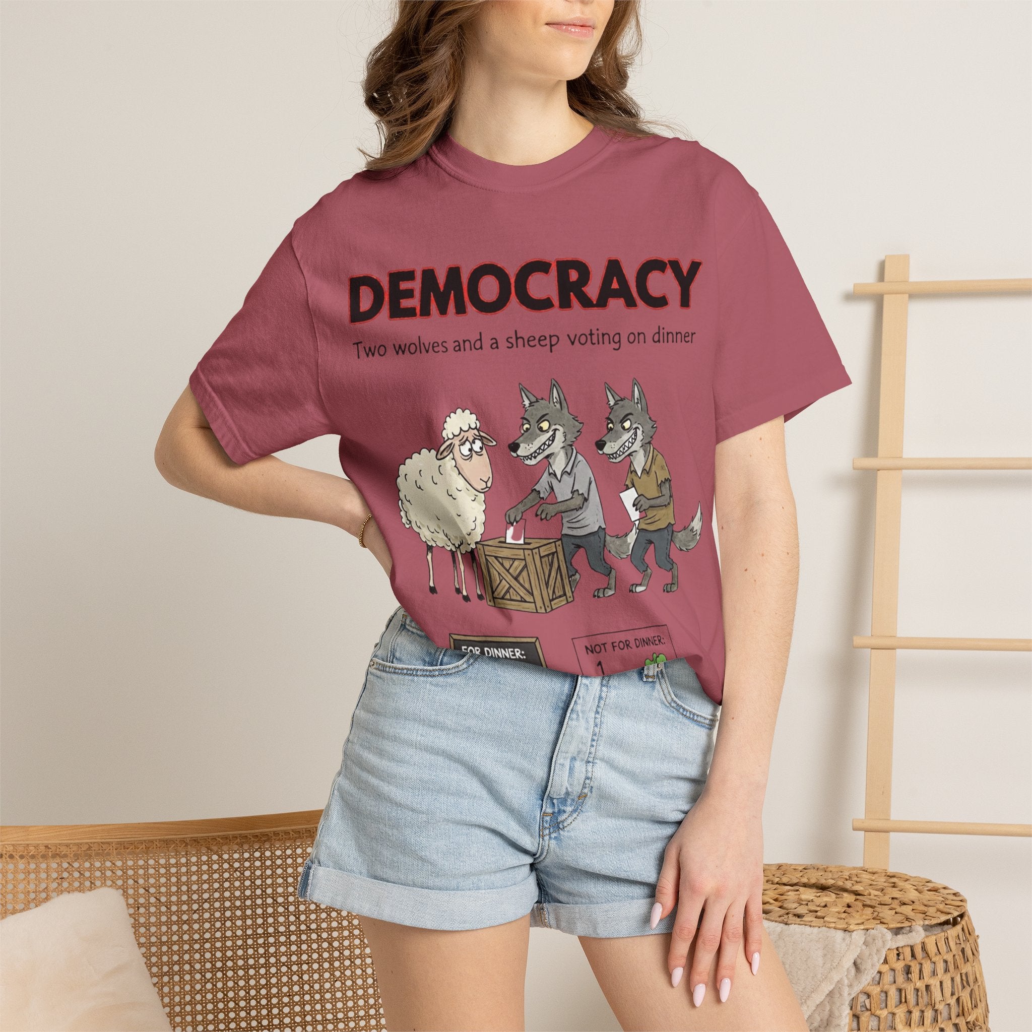 "Democracy (Two Wolves and a Sheep" Unisex Garment-Dyed T-shirt