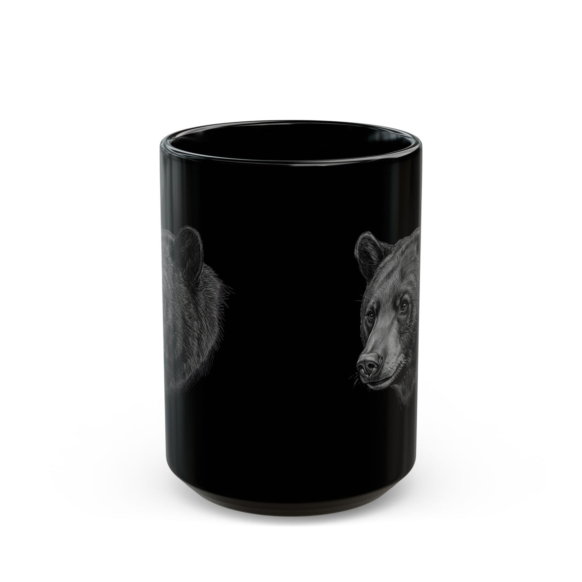 "Pencil Sketch Art Black Bear" Black Ceramic Mug — Graphic