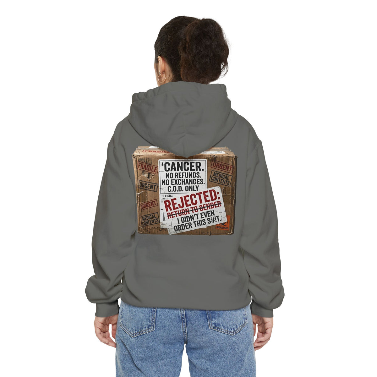 Color: Grey | Return to Sender: Cancer Edition | Garment-Dyed Hoodie — AttitudeShirts