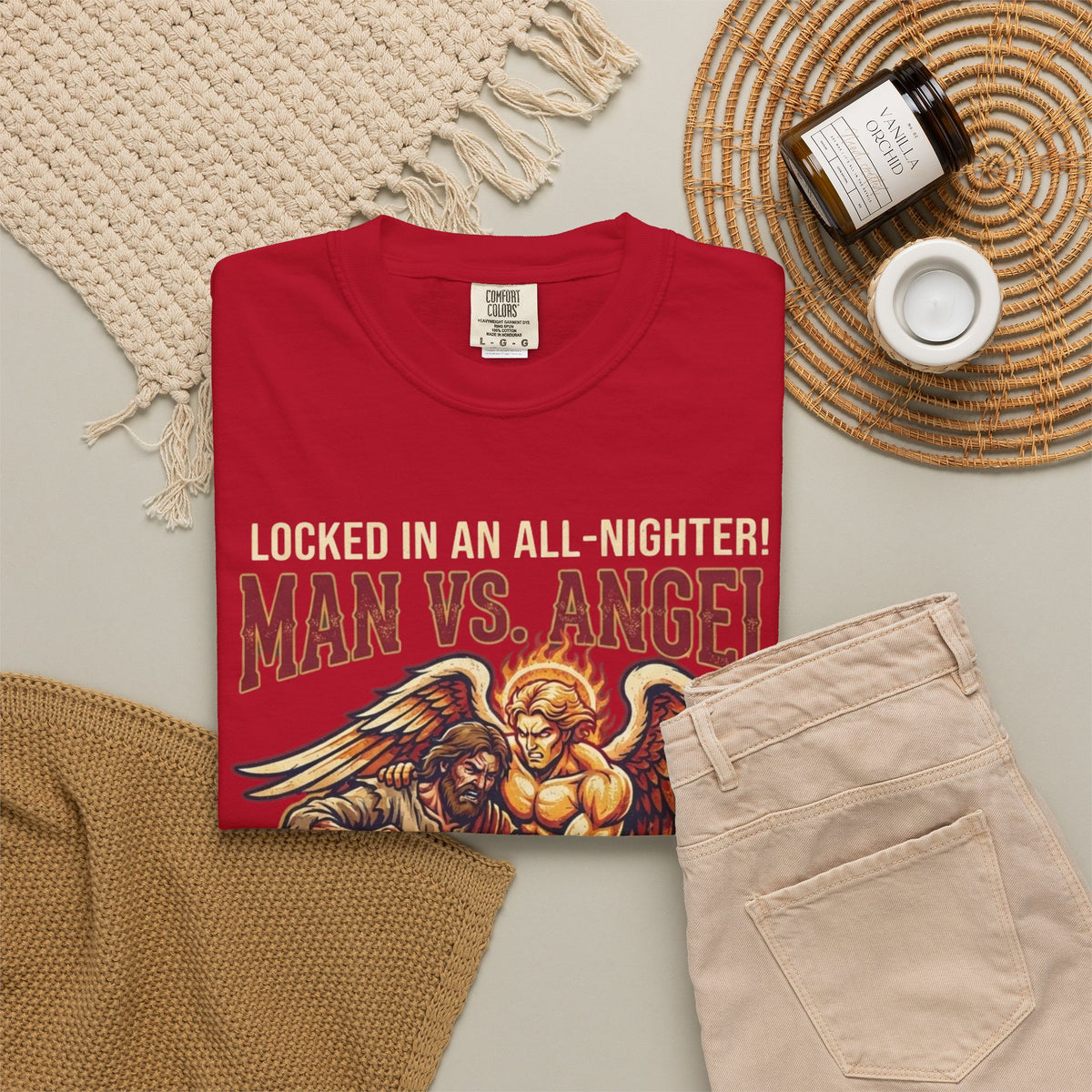 Good Book Series Man vs Angel Unisex Garment-Dyed Tee
