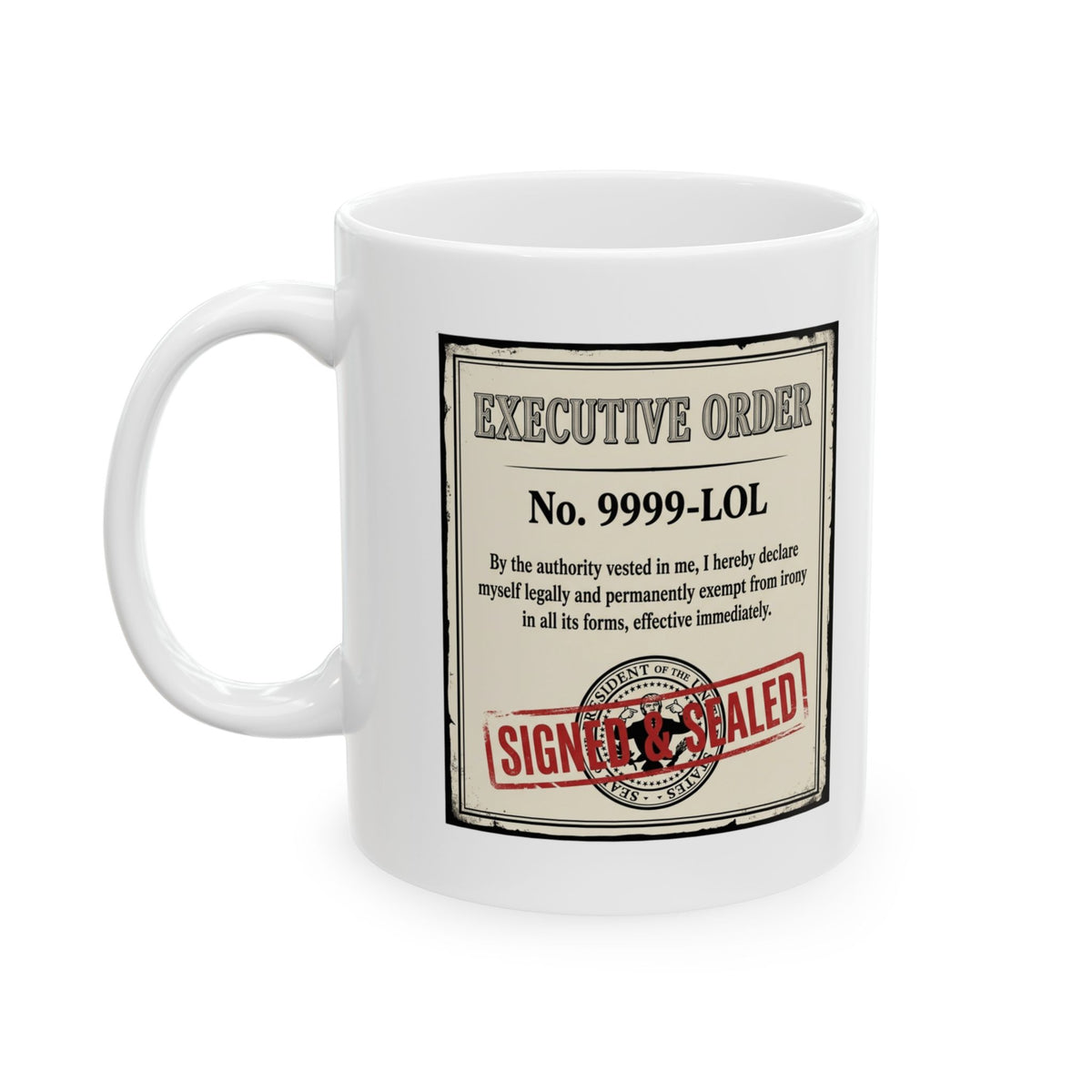 "Irony Free" White Ceramic Mug