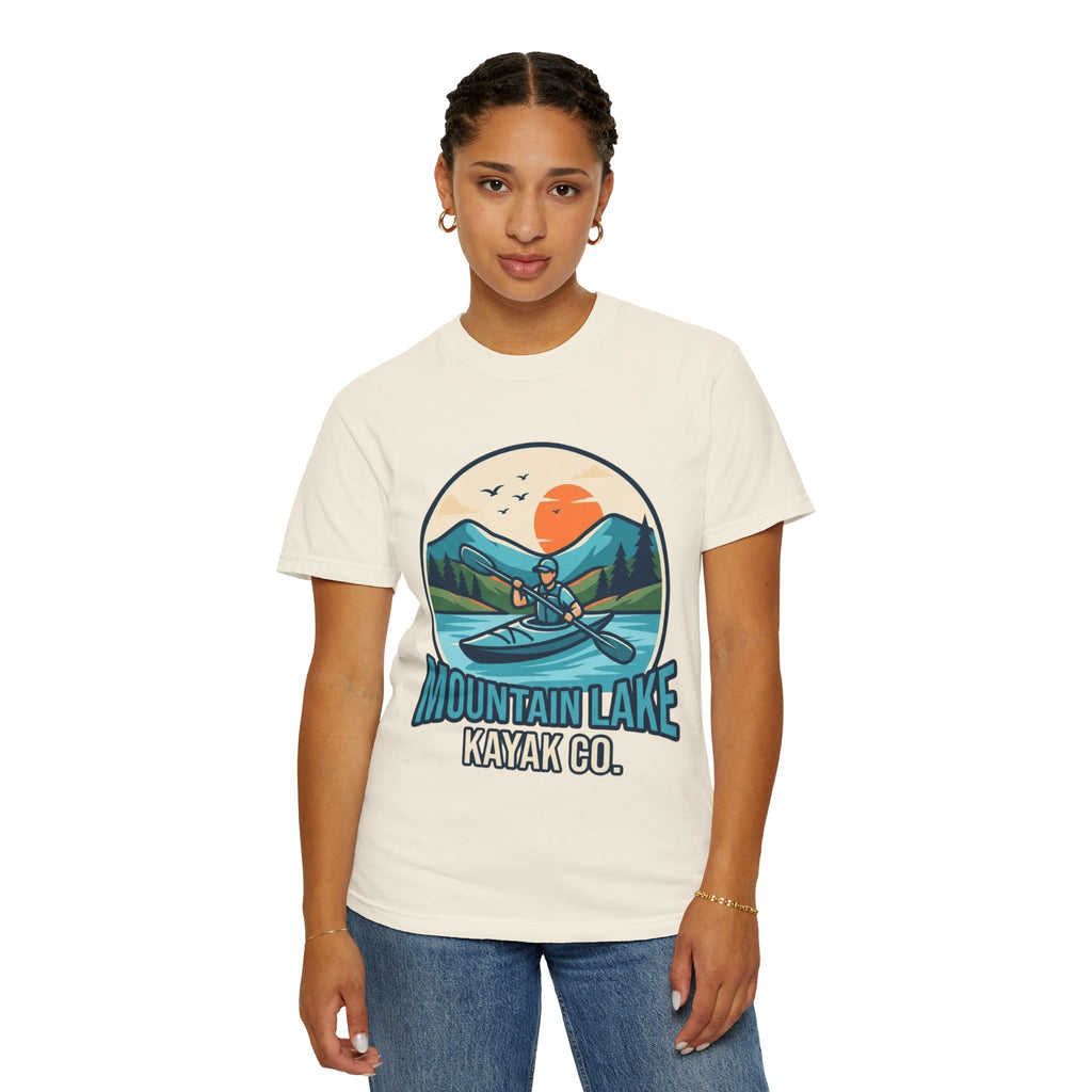 "Mountain Lake Kayak" Unisex Garment-Dyed Tee