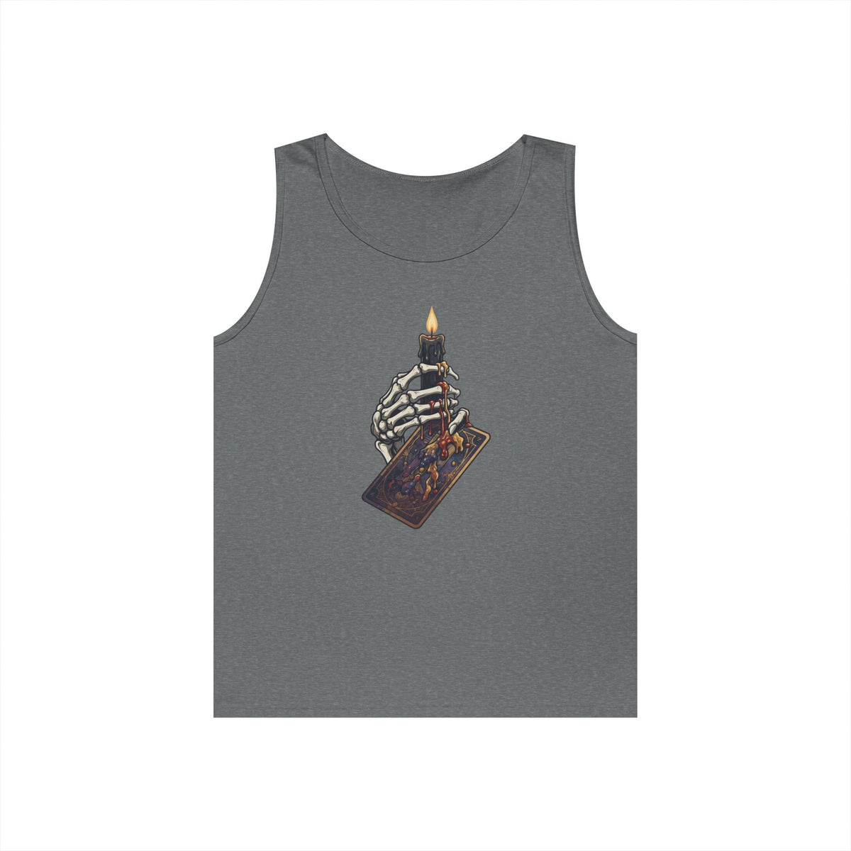 Color: Graphite Heather | Skeletal Hand And Tarot Card Tank Top