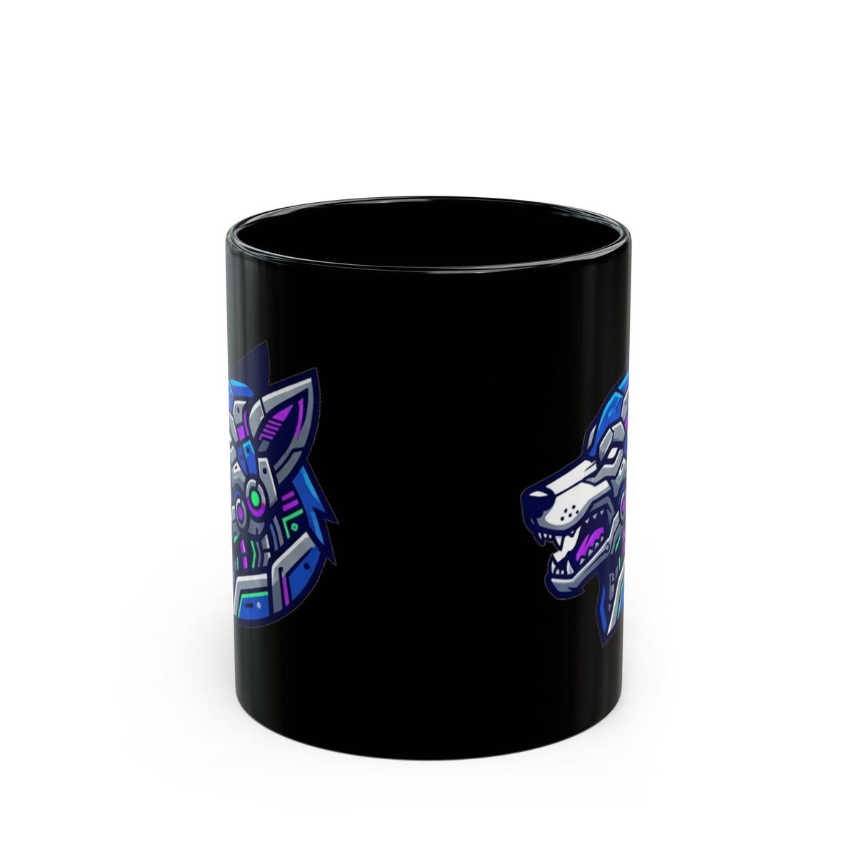 "Cyber Wolf" Black Ceramic Mug — Graphic