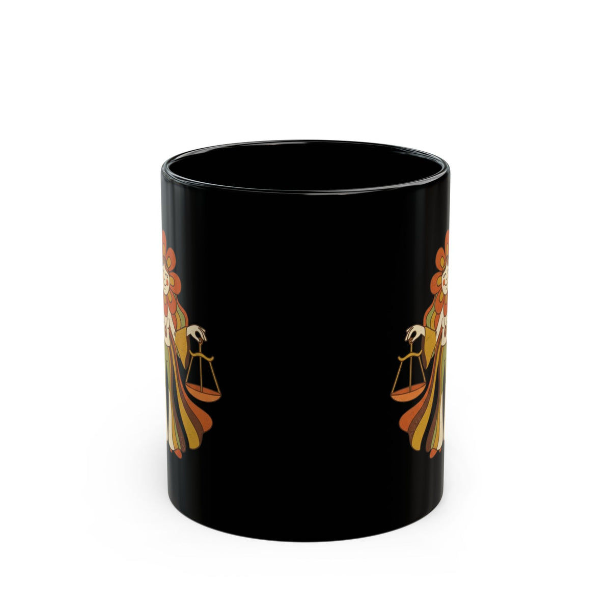 "Retro Mascot Groovy Libra" Black Ceramic Mug — Graphic