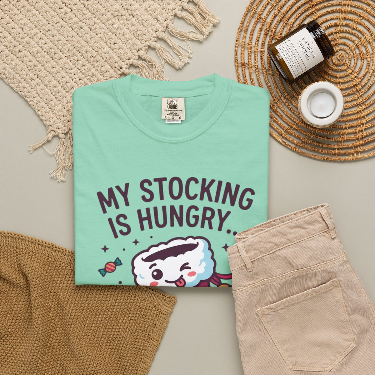 "My Stocking Is Hungry" Unisex Garment-Dyed Tee