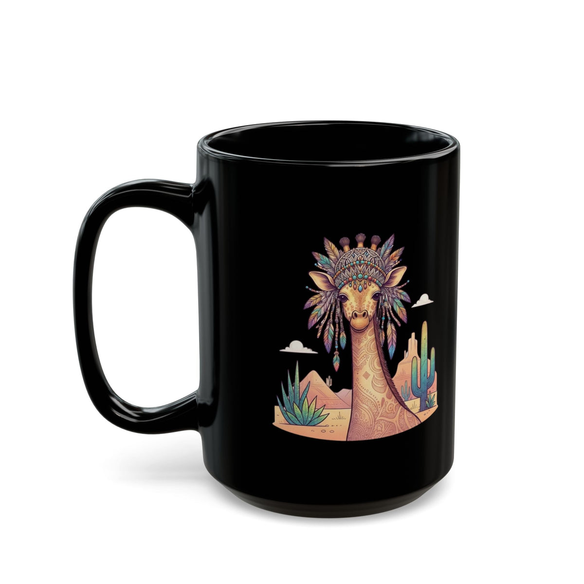 "Hippy Giraffe" Black Ceramic Mug