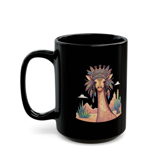 "Hippy Giraffe" Black Ceramic Mug