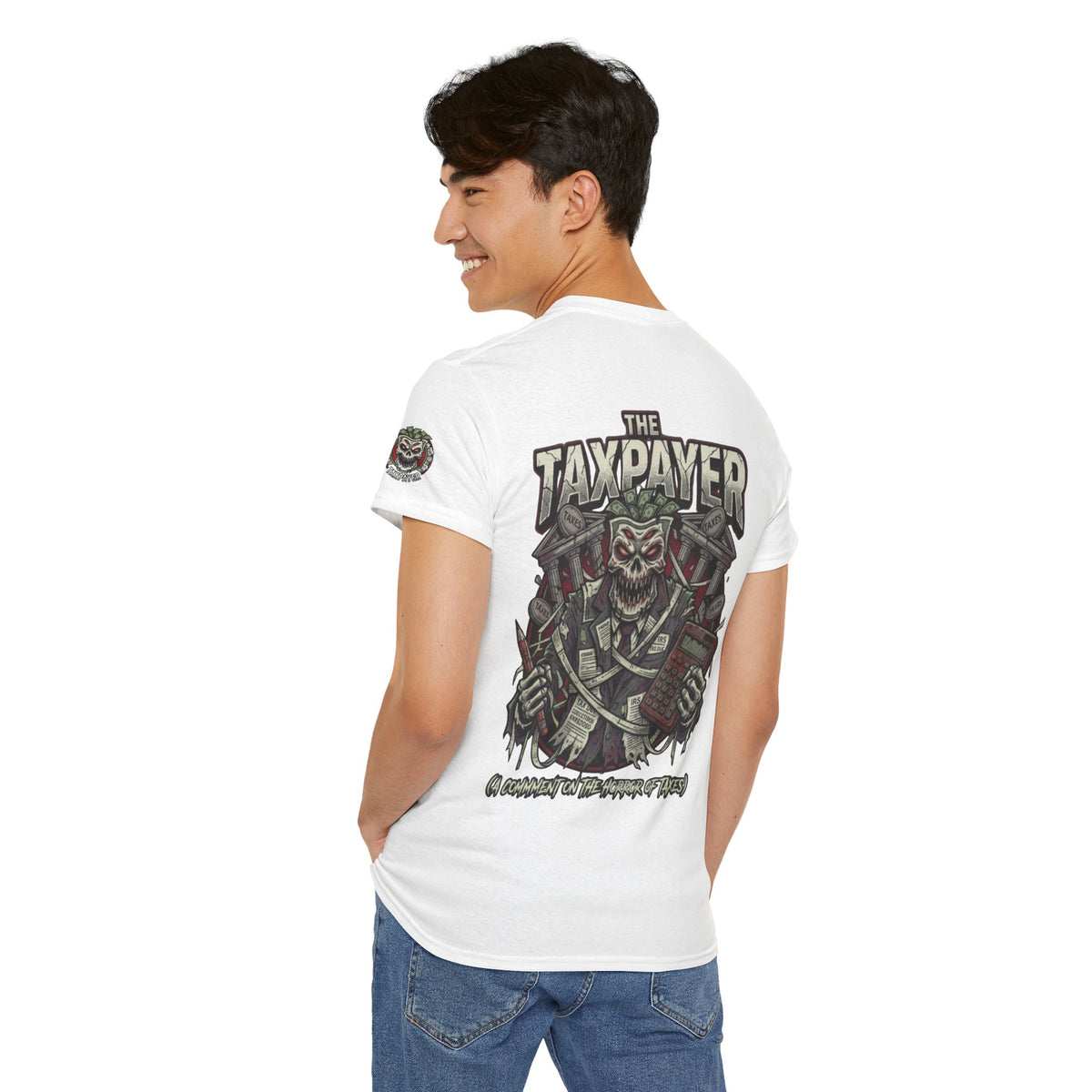 Color: White | Horror of Taxes Premium Graphic Tee